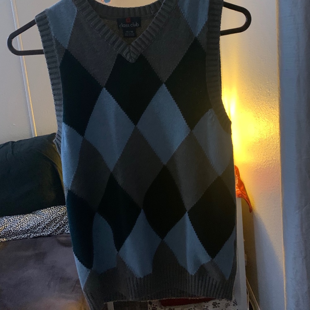Blue argyle vest